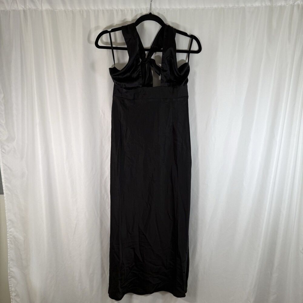 New RNWY Francesca Slip Dress Women's Large Black Satin Sleeveless Tie Neck Zip